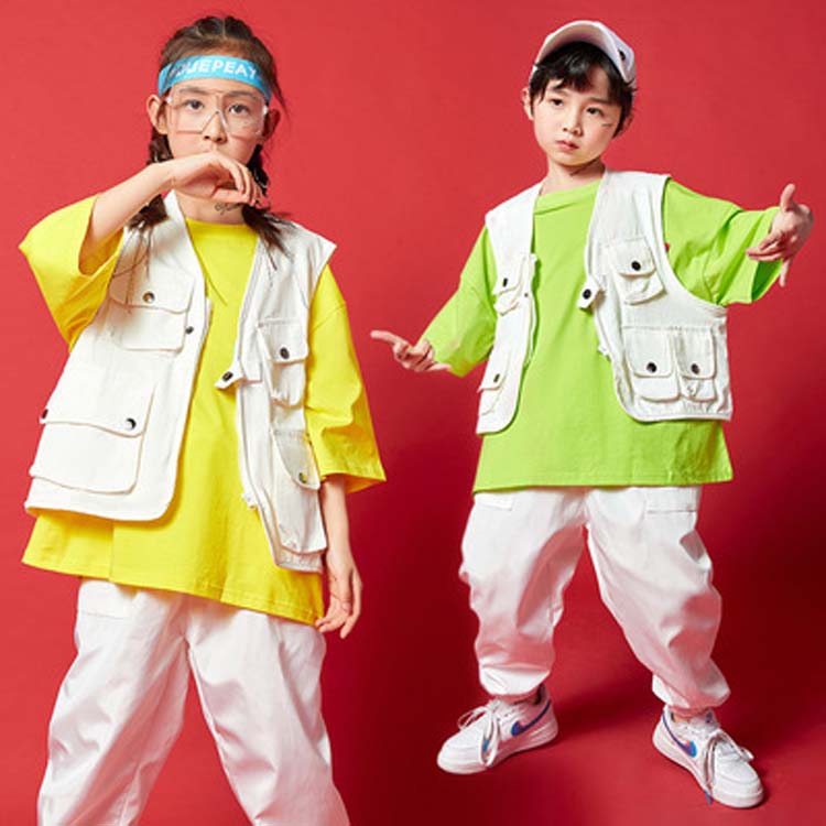 楽天DCT briller【ヒップホップ】 ベスト 半袖 ズボン 舞台衣装 子供服 3点セット スーツ キッズ ダンス衣装 イエロー グリーン 男の子 女の子 ヒップホップ 試合 趣味 Hip hop ダンスウェア ファッション 【110 120 130 140 150 160 170 180】