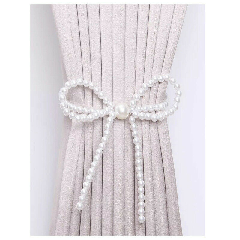 カーテンタッセル 2本 2枚セット カーテン留め飾り カーテンアクセサリー 真珠 蝶結び カーテン飾り 洋風 2個入り マグネット カーテン アクセサリ きれい おしゃれ 送料無料