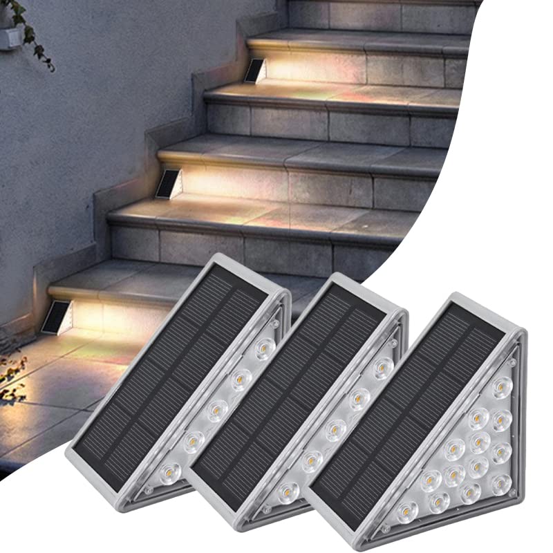 LEDソーラーステップライト おしゃれ 飾り用 三角ガーデンライト IP65防水 太陽光発電 防犯対策 庭 パティオ 階段 歩道 玄関 通路 私道 ベランダ ガーデン 足元 柵 玄関先 ポーチ用 取り付け簡単 多目的 照明 装飾 屋外用 デッキライト (3個セット）