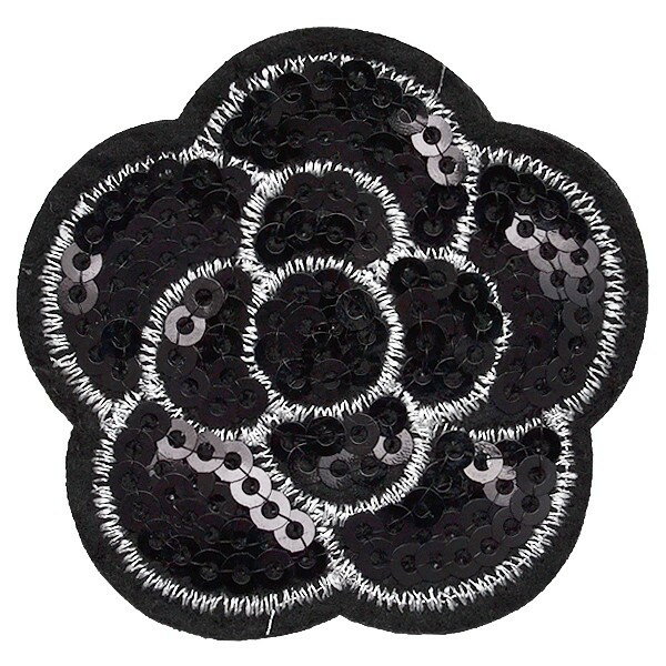 フラワー ワッペン スパンコール アイロン接着 縦4.4cm×横4.5cm (小) カメリア 花 フラワー キラキラ ..