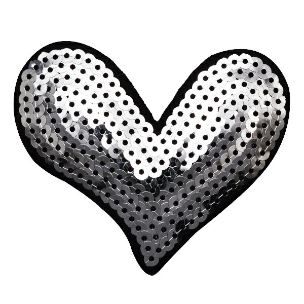 ワッペン スパンコール アイロン接着 縦6.8cm×横8.2cm シルバー ハート キラキラ デコ ダンス 入園 入..