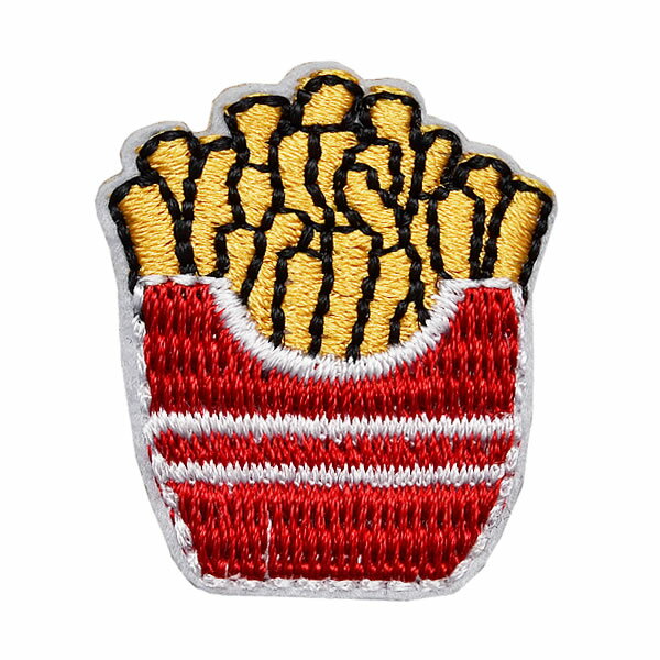 ワッペン 刺繍 アイロン接着 縦3cm×横2.5cm ポテト フライドポテト 食べ物 アイロンワッペン 手芸 デコ..