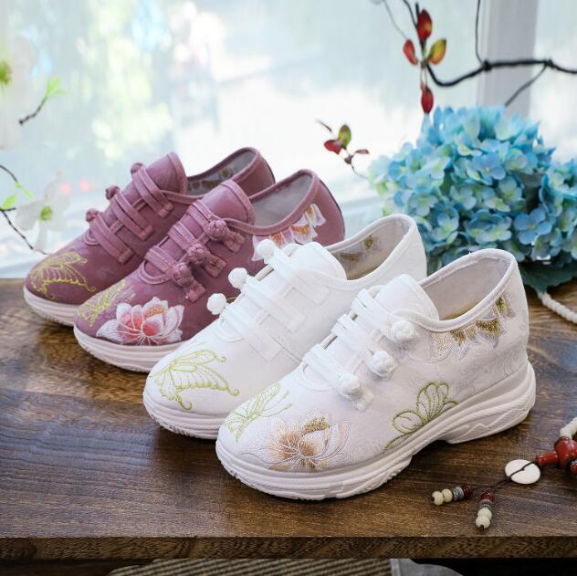 スニーカー レディースシューズエスニックチャイナ靴中国風/運動カジュアルシューズ痛くない/中華マフ..