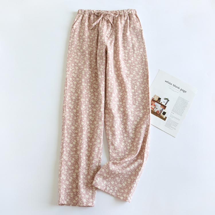 ルームパンツ 長ズボン パジャマ ガーゼパンツ 綿 ダブルガーゼ 春 花柄 薄手 通気 吸汗 ルームウェア ..