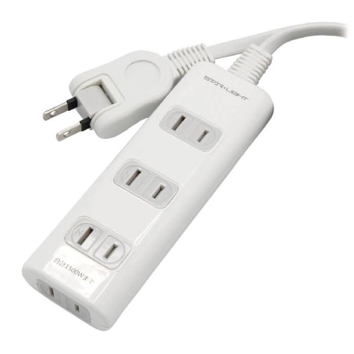 コード付タップ 4個口 2m リン青銅 ダストシャッター付 180度可動プラグ ホワイト OHM SK-JP402W