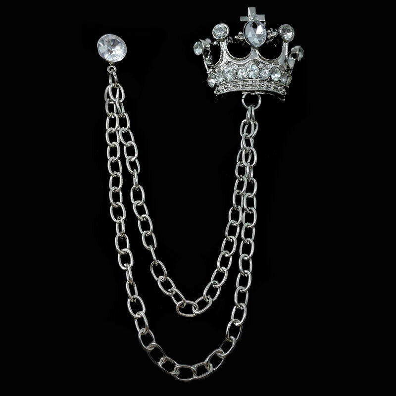 ラペルピン メンズ レディース 男女兼用 ピンブローチ ピンバッチ 王冠 クラウン チェーン ラインストーン おしゃれ かっこいい きれいめ 大人上品 パーティ...