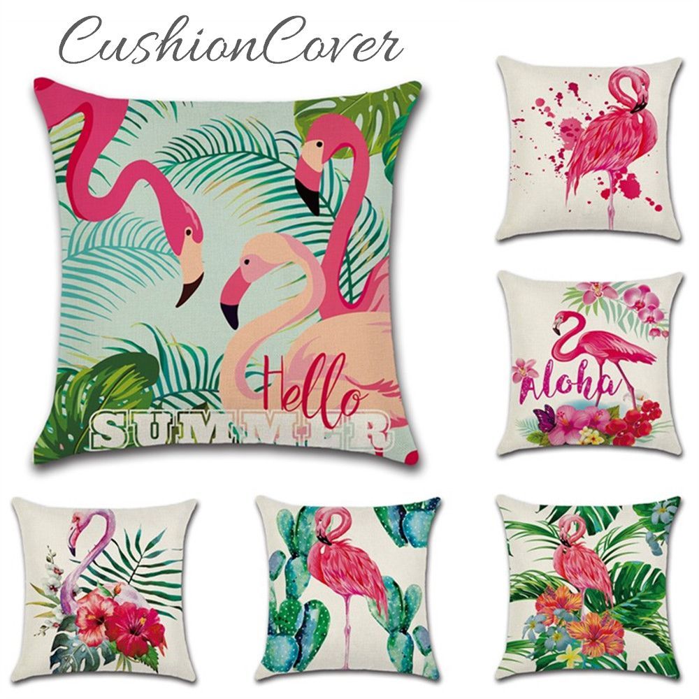 クッションカバー クッション用カバー 45×45cm カバーのみ フラミンゴ トロピカル 南国風 スクエア型 ..