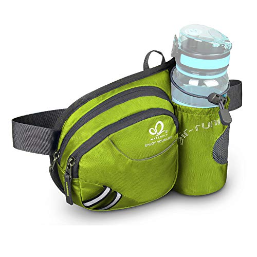 蛍光グリーン WATERFLY(ウォーターフライ) ウエストバッグ ウェストポーチ アウトドア 水筒ポーチ付き 男女兼用 ランニング ウォーキング ジョギング ...