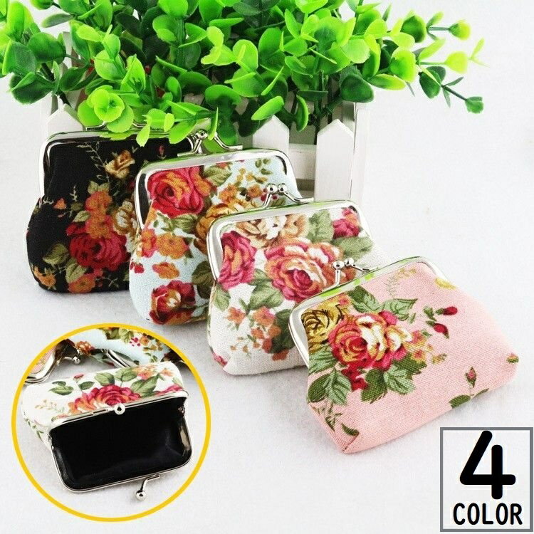 コインケース 小銭入れ がま口財布 レディース 女の子 キャンバス ミニ財布 ミニウォレット 小物入れ 花柄 おしゃれ コンパクト