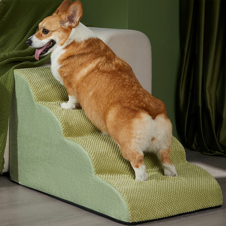 犬用 ドッグスロープ 2段 ドッグステップ ブラウン グリーン 犬 段差解消 小型犬用 ペット 高弾力 スロ..