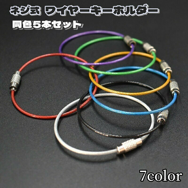 ワイヤーキーホルダー 同色5本セット ネジ式 ワイヤーリング キーリング 鍵 紛失防止 落下防止 盗難防止 整理 パーツ DIY