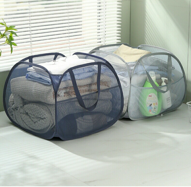 送料無料 ランドリーバスケット ランドリーバッグ 折りたたみ 90L 横型 洗濯バッグ 大容量 洗濯かご メッシュ 洗濯グッズ 持ち手付き 折り畳み コンパクト 持ち運び 通気性 洗濯物入れ