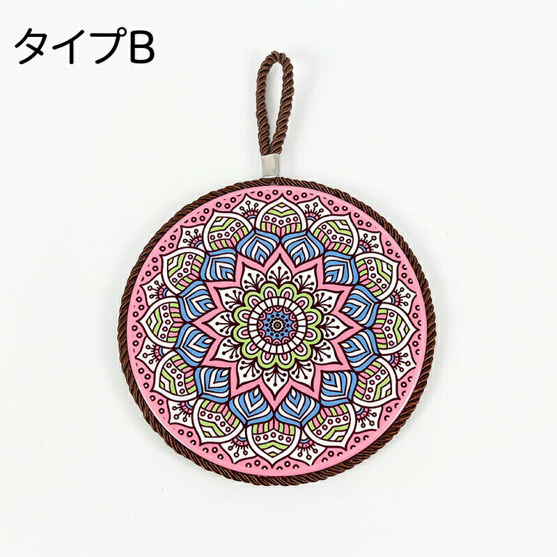 陶器 コースター 鍋敷 大きめ 陶器コースター 鍋敷き 大きめ おしゃれ タイルコースター 陶器 モロッコ風 海外雑貨 タイル お茶 コーヒー お鍋 キッチン雑貨 キッチン用品 プレゼント ギフト 自宅用 オシャレ かわいい 直径16cm ループ付き 鮮やか 花模様 欧米風 ギフト