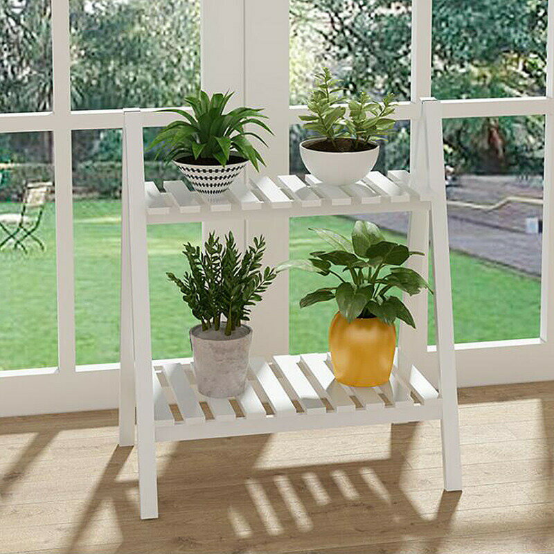 フラワースタンド 木製 ガーデンラック プランタースタンド 多肉植物 棚 2段 省スペース 収納ラック 盆栽棚 花台 ベランダ プランタースタンド 植木鉢スタンド 室内 屋外 置き台 台 玄関 インテリア 庭 おしゃれ