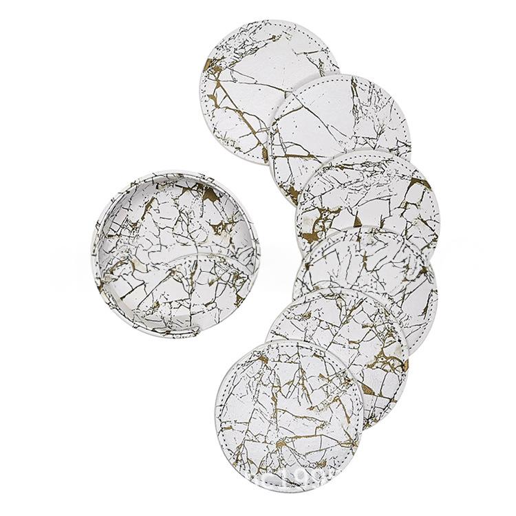 6枚セット コースターホルダー付き コースター置き 収納 積み重ね 無地 単色 大理石風 レザー調 円形 丸形 丸い サークル おしゃれ