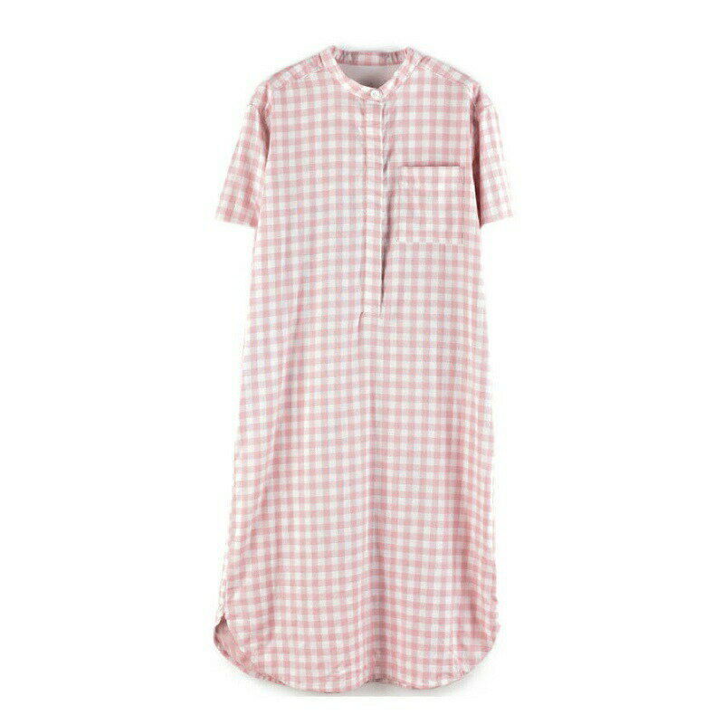 ネグリジェ パジャマ 綿100％ パジャマ ワンピース ルームウェア コットン100％ 春 夏 半袖 ダブルガーゼワンピース パジャマ レディース 前開き 授乳 入院時 プレゼント マタニティ ゆとり 母 女性 寝間着 パジャマ 部屋着 チェク柄 ドット柄 5色 S M L XL 送料無料