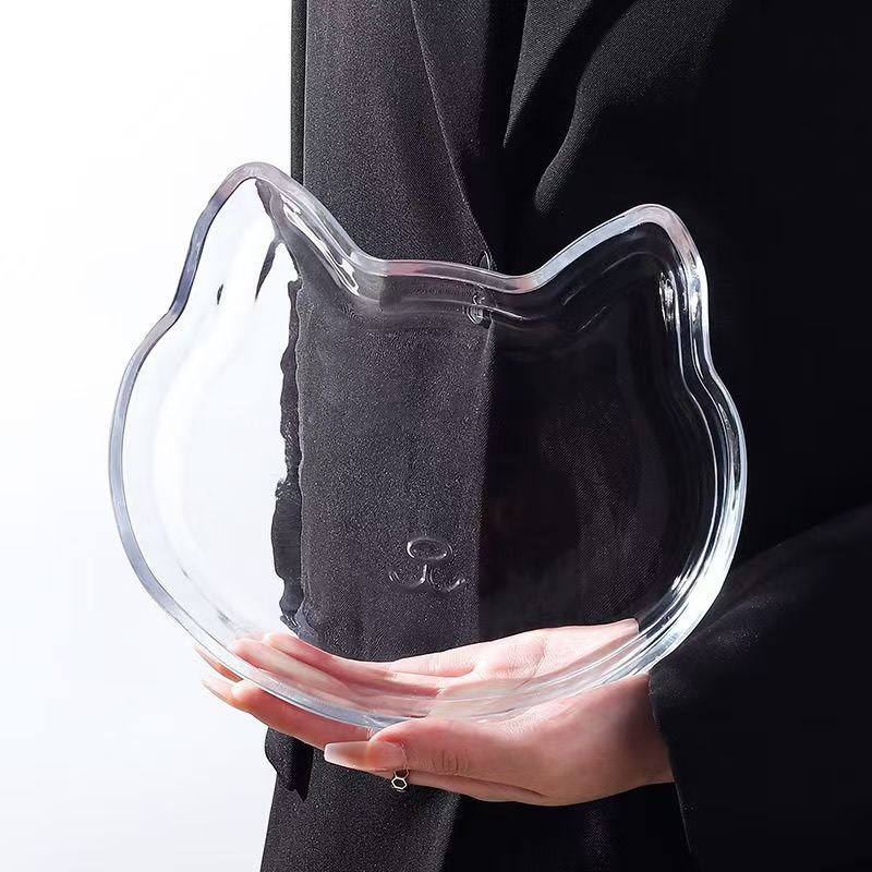 ガラス お皿 猫型 ねこ ネコ Cat トレー 透明 お盆 おしゃれ ランチプレート 配膳 小皿 取り皿 取皿 ガ..