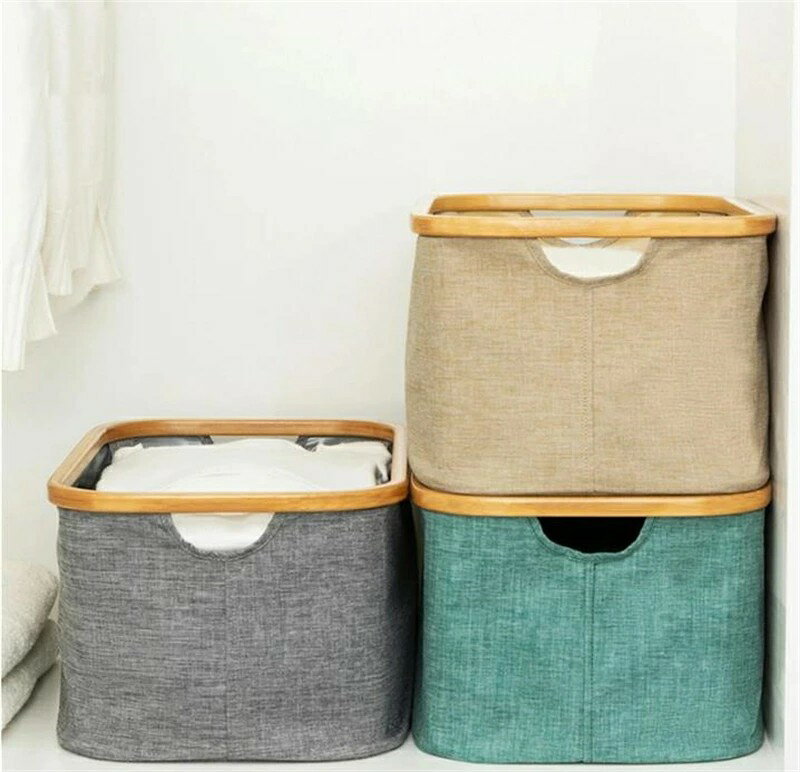ランドリーバスケット 木製＋布 折りたたみ おしゃれ 大容量 防水 洗濯 洗濯かご 持ち手付き 軽量 収納 バスケットおもちゃ 収納ボックス コンパクト 収納