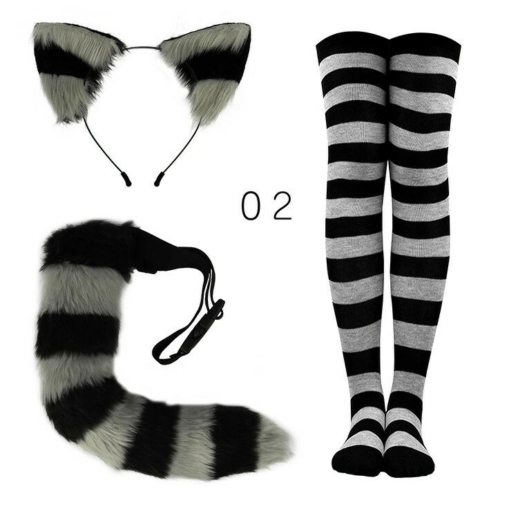 狐耳 しっぽ 靴下 3点セット ふわふわ フォックス イヌ カチューシャ式 髪飾り コスチューム用小物 ハ..