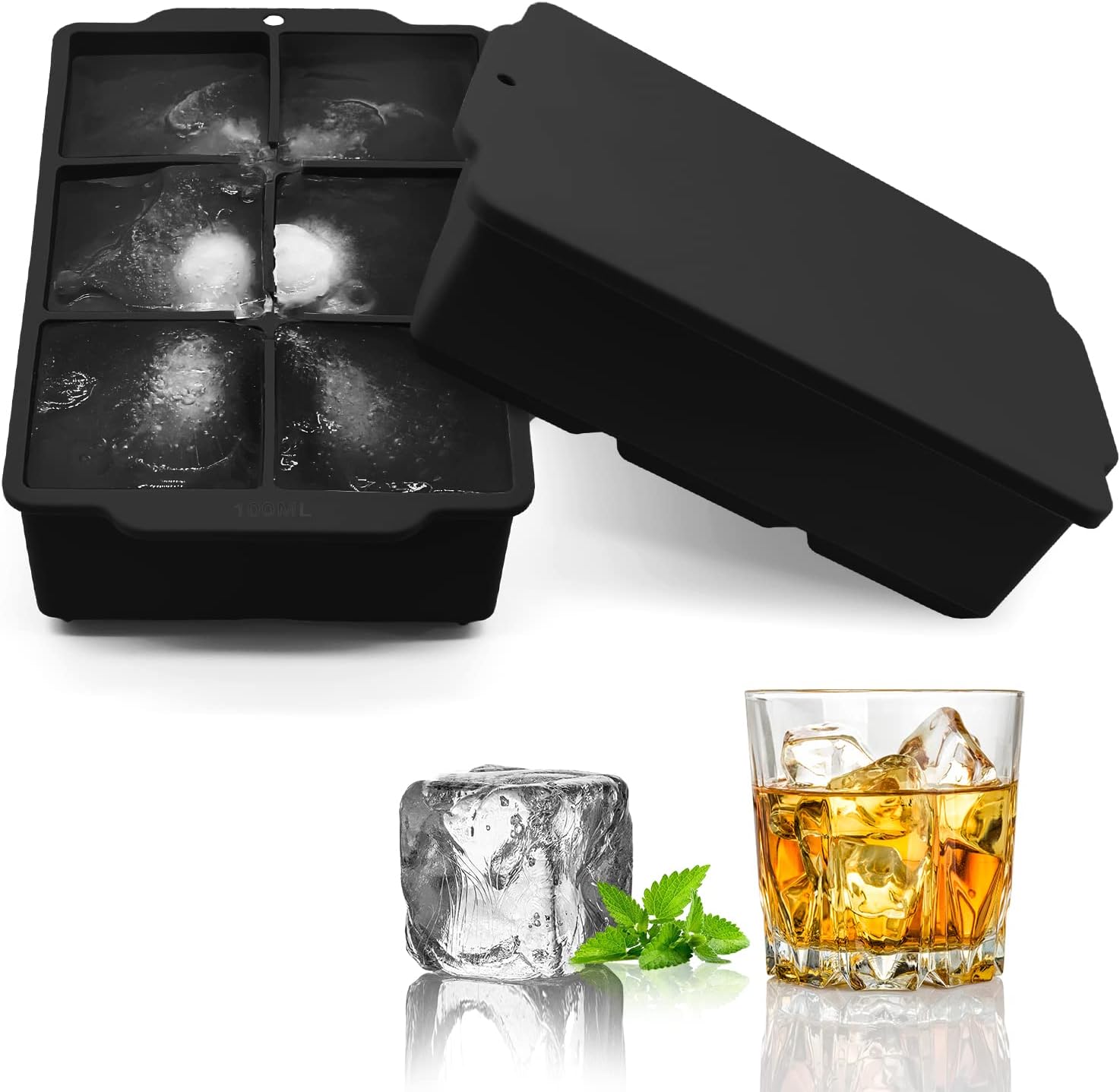 製氷皿 食品級シリコン製 蓋付き フタ付き 氷作る容器 アイスキューブ 製氷器 大きい氷 四角型5cm 6ピース アイストレー 取りやすい 冷凍 氷 アイス 夏 製氷 冷たい(4)