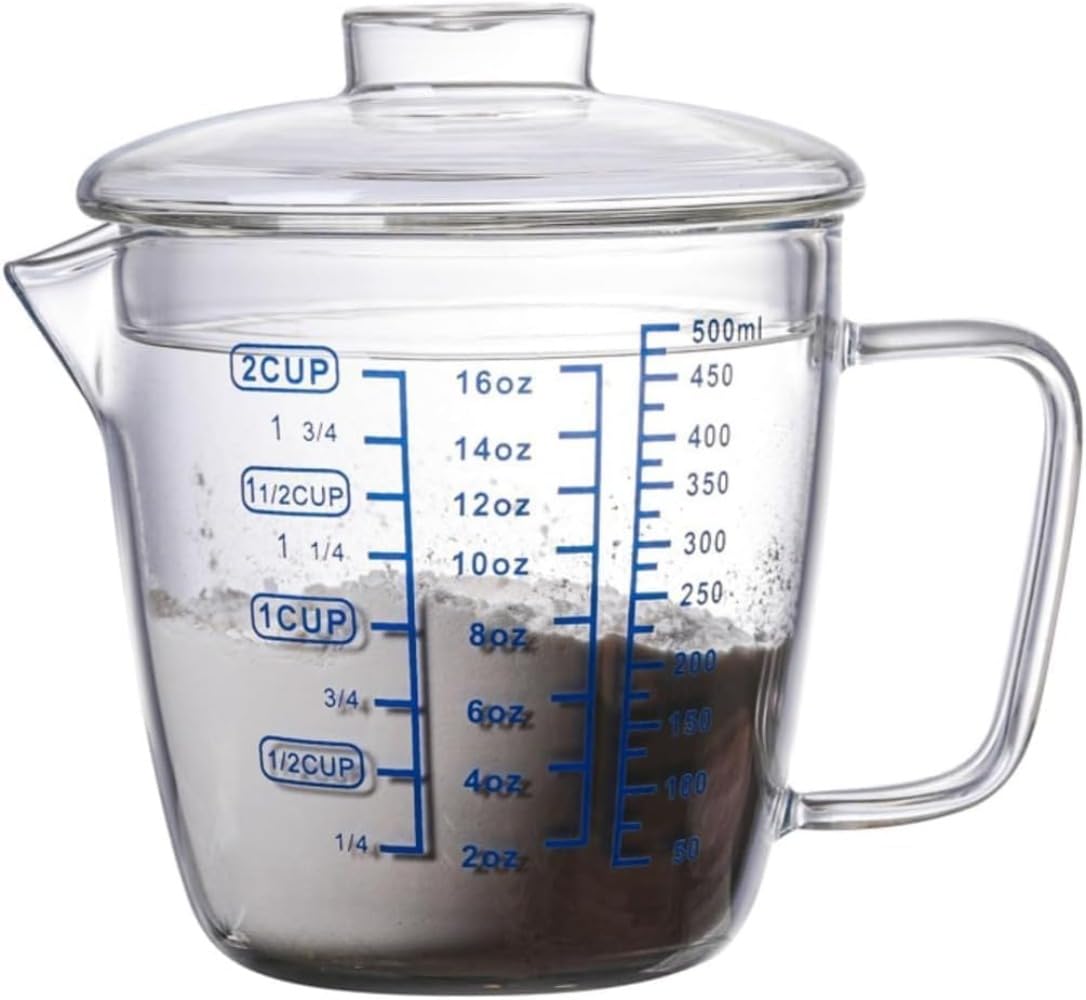 計量カップ 耐熱ガラス 測定カップ メジャーカップ 電子レンジ 食洗機対応 (250ml,カバー付き)