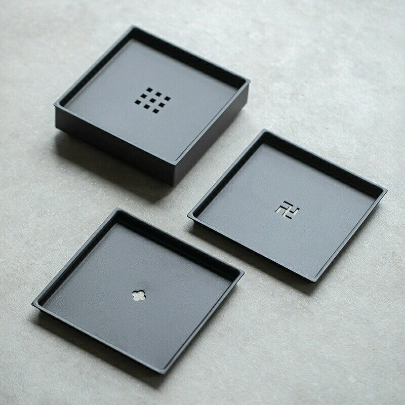 Iron Art 角型 小鉢 急須受台 急須置き 茶托 釜敷き 鉄瓶敷き 鉄 金属 黒 ブラック 正方形 茶台 器スタンド トレー 深型 貯水式 貯水トレー 収納ケース＆トレー 角膳 トレー トレイ カフェトレー ティートレー 茶盤 中国 茶器 収納 茶芸 インテリア