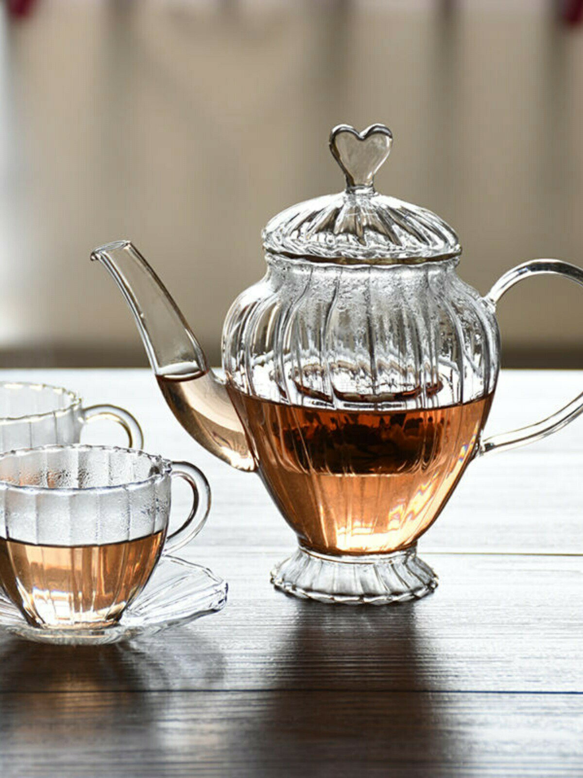 ハート 耐熱ガラス ティーポット モール ガラスティーポット ガラス急須 ガラスポット ティーセット ティーカップ ティーグラス ガラス製ポット ins 人気 かわいい 手作り 紅茶ポット フルーツティー ハーフティー に 透明 クリア おしゃれ 母の日プレゼント