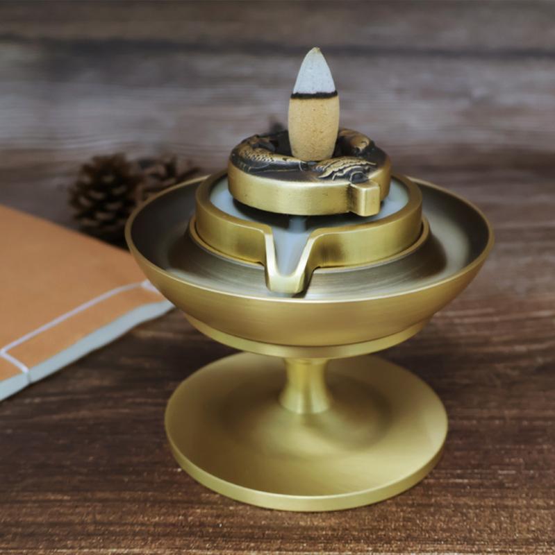 香炉 真鍮製 石臼風 倒流香 コイル線香 室内用 家庭用 茶道 アロマ 香立て 瞑想 癒し 空間演出 上品 お..