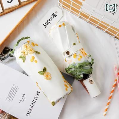 日傘 日焼け防止 コンパクト 女性用全自動 刺繍 日傘 紫外線 防止 二 層 ビニール 日よけ 傘 折りたたみ 式 晴 雨 兼用