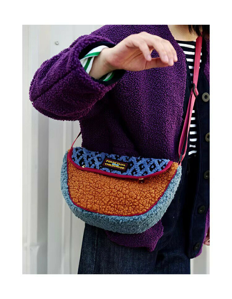 秋冬毛糸ショルダーバッグ　小衆ブランド　格子柄×配色レトロ　ふわふわ個性派バッグ ハンドメイド風 ..