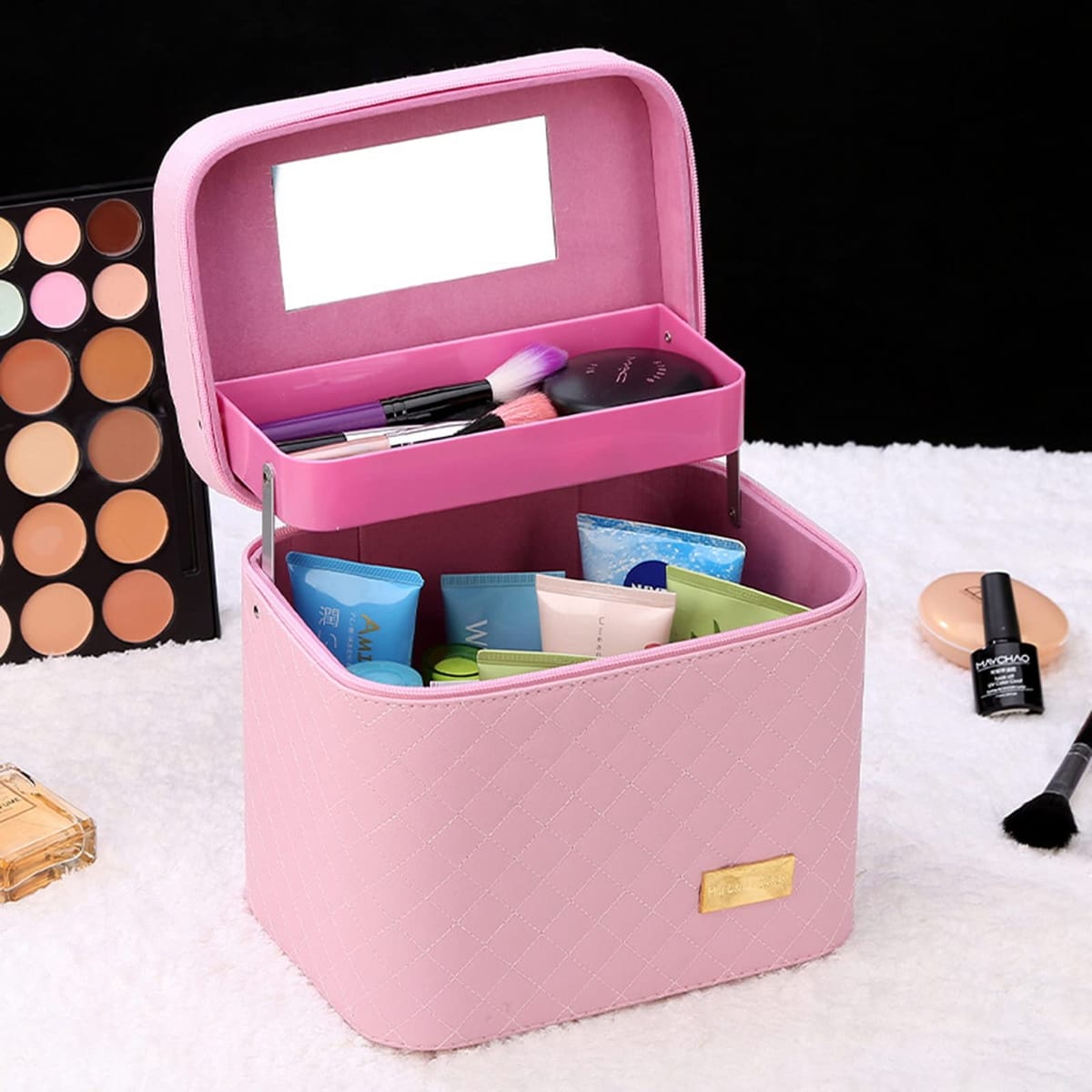メイクボックス コスメボックス 持ち運び 収納 大容量 化粧 鏡付き 旅行 韓国 ポーチ バッグ 小物入れ コスメ収納 おしゃれ 可愛い