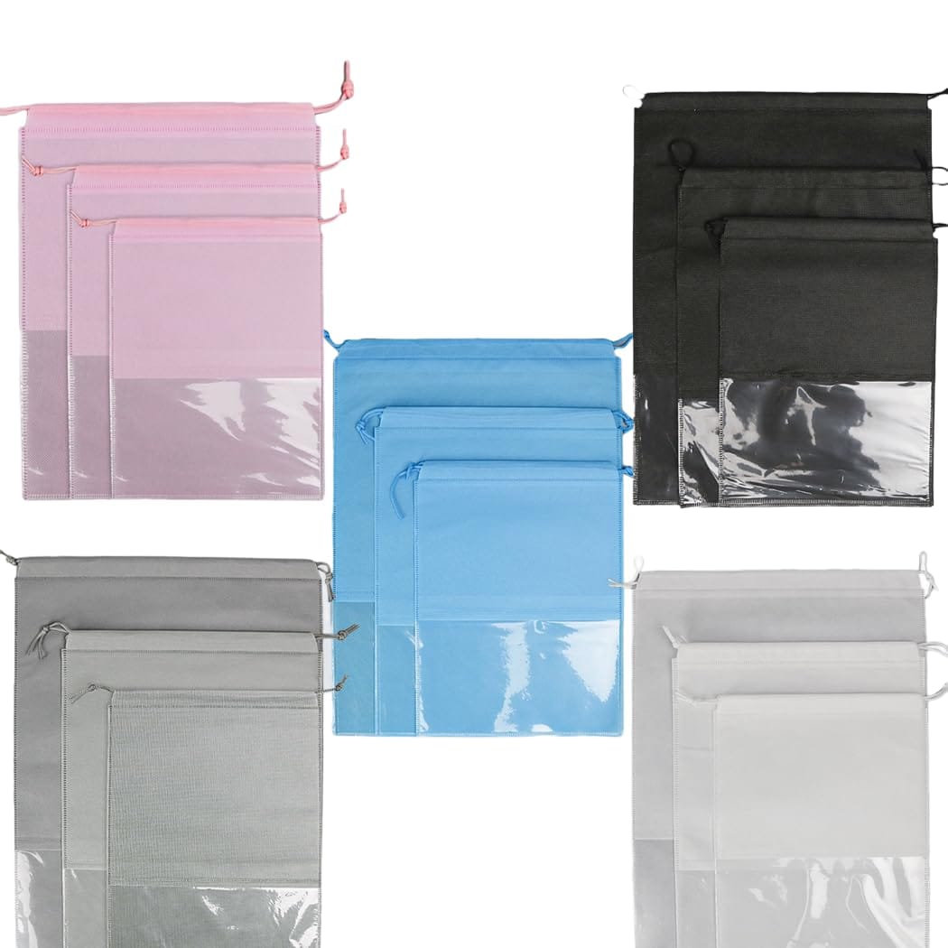 靴袋 巾着 不織布 シューズ バッグ 収納袋 ケース 透明窓付き 靴干し袋 黄ばみ防止 防湿防塵防臭