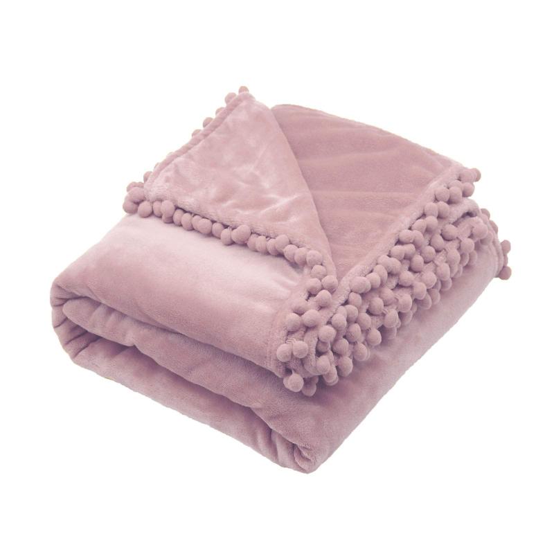毛布・ブランケット 可愛いポンポンつき