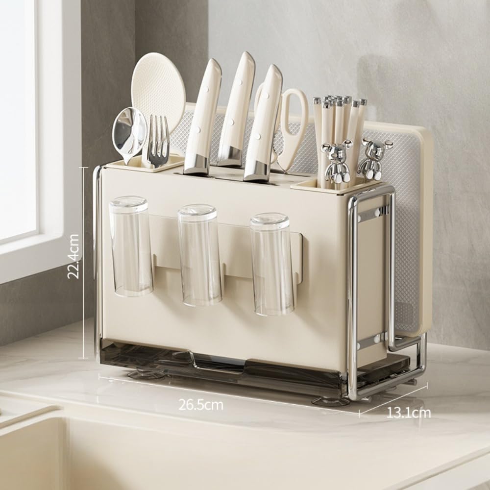 ステンレス製マグネット式多機能包丁立て 一体型壁掛け設計 強力マグネット 通風?水 穴あけ不要 モダンでシンプルなデザイン (マグネットフックプレート,壁掛け)