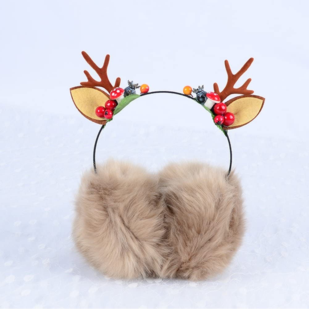 イヤーマフ クリスマス枝角イヤーマフ 漫画 ヘラジカ 角 シェイプ イヤーウォーマー スキーイヤーマフ クリスマス ふわふわ 防寒 冬 耳当て 通勤 通学 アウトドア お出かけ用 カーキ