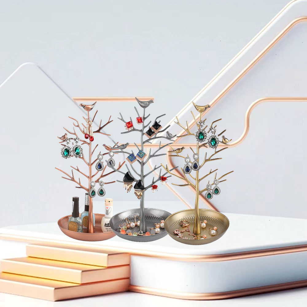 ジュエリー収納 ジュエリーホルダー ディスプレイスタンド アクセサリー 小鳥がとまる 美しい ツリー型 アクセサリー スタンド ネックレス ピアス イヤリング 飾り物 小物 指輪 腕時計 収納小皿 誕生日 母の日 収納ラック
