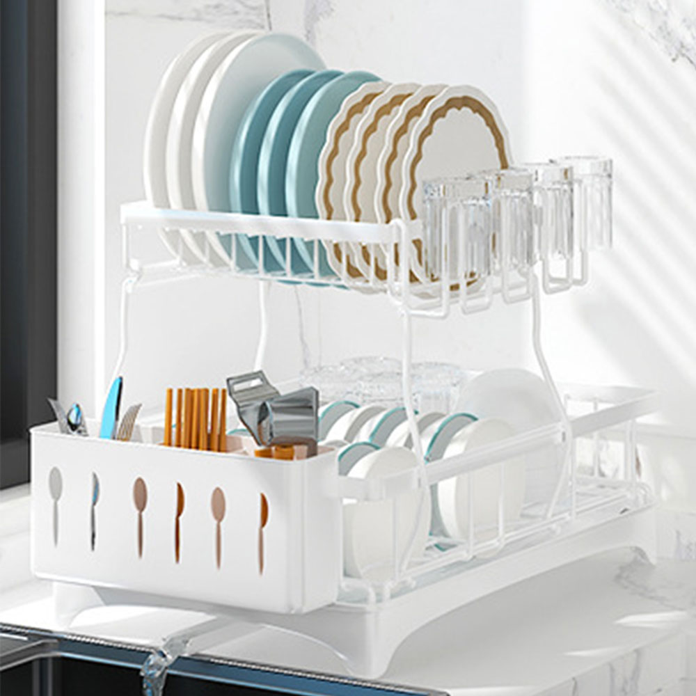水切りラック 食器乾燥 水切りかご 2段大容量 自動排水 キッチン収納ラック 水が流れる 省スペース シ..