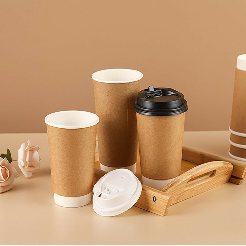 蓋つき 紙コップ 使い捨て コーヒーカップ ミルク ペーパーコップ シンプル 簡約 お客対応 耐熱 二重断..
