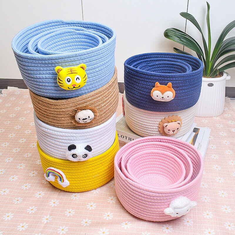 綿 ロープ 編みバスケット 編み 収納バスケット かわいい 3サイズ ペット おもちゃ 綿ロープ バスケット 小さい バスケット 犬 猫 おもちゃ箱 整理用