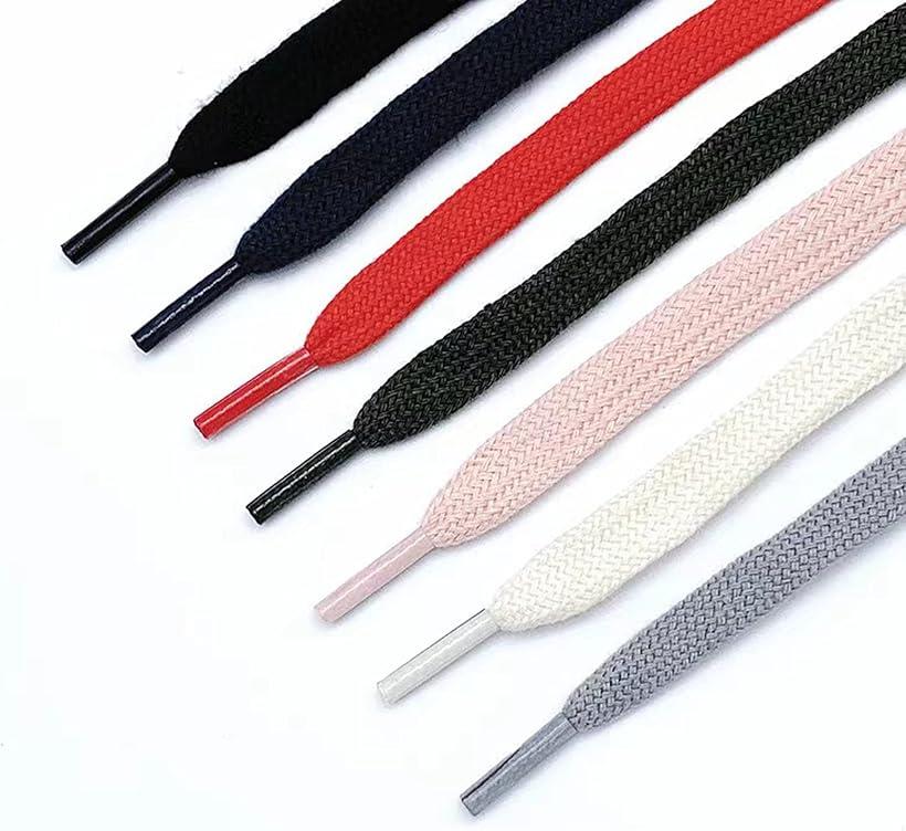 シューレース SHOELACES 純綿靴紐 長さ8MM幅 平紐 無地 靴ひも おしゃれ スニーカー(ブラック, 160cm)