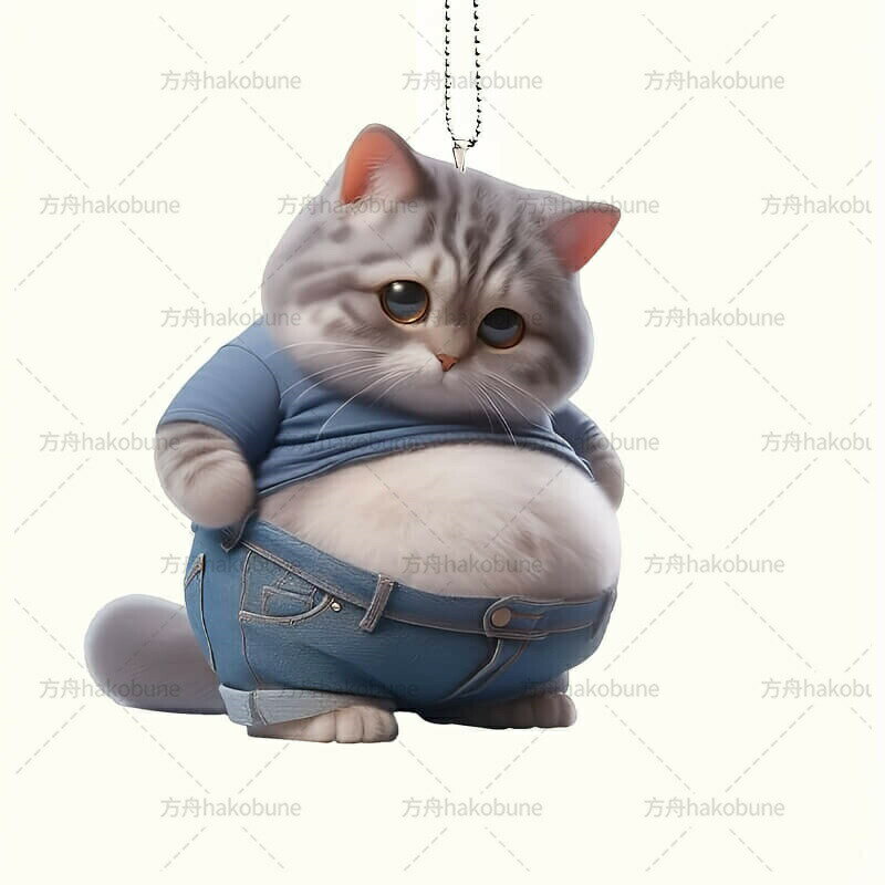 2個セット デブ 犬 猫 マスコット キーホルダー ボールチェーン 車ルームミラー飾り 腹出し マヌケ ア..