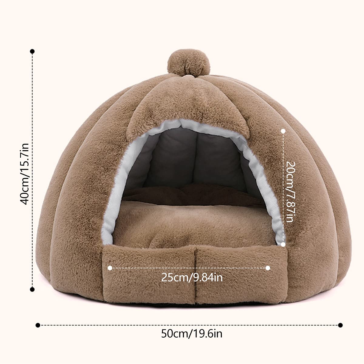 猫ハウス 猫用ベッド ドーム型 暖房 エアコン適応 ベッドマット ペットハウス ペットベッド 犬小屋 快適 柔らかい 水洗え 暖かい 用寝袋 ぐっすり眠れる 滑り止め 保温防寒 ペット用品 (ブラウン)