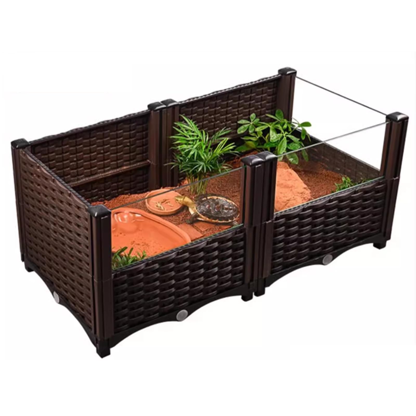 リクガメ ケージ 亀 水槽 亀の飼育ケージ 半水棲ガメ 大型 オープンガラスケージ 通気 脱出防止 排水便利 両生飼育箱 大空間 カメ生息地 飼育ケース 大きい...