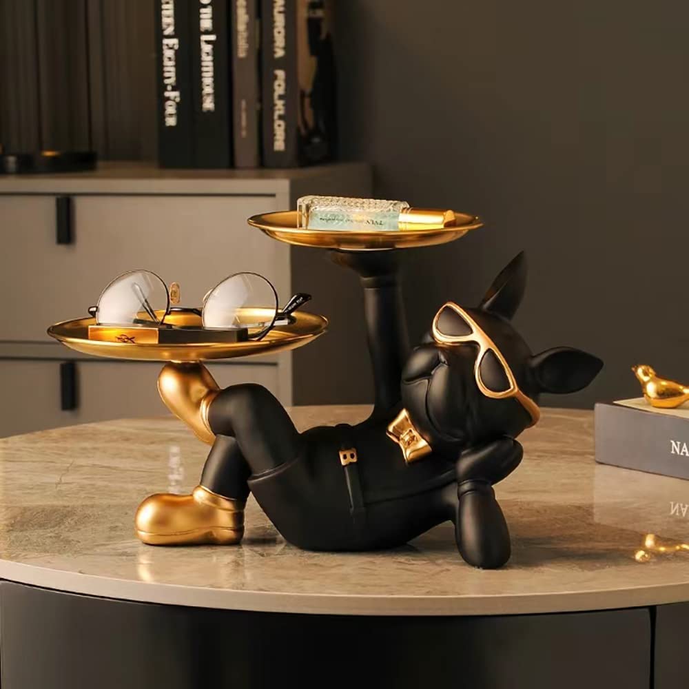 置物 キー収納トレイ 皿を捧げる犬さん 玄関 インテリア 雑貨 置物 寝そべっている犬さん フレンチブル..