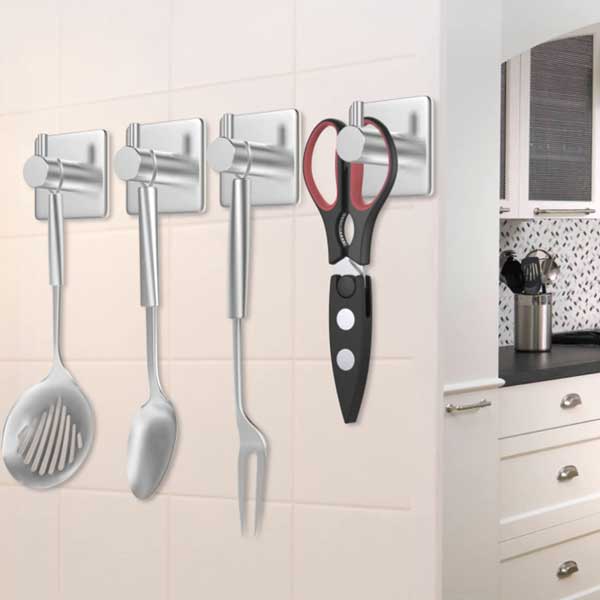 フック ステンレス製 つや消し 素材 4個入り 両面テープ タイプ 強力な粘着力 高級感 貼り付け 簡単 安..