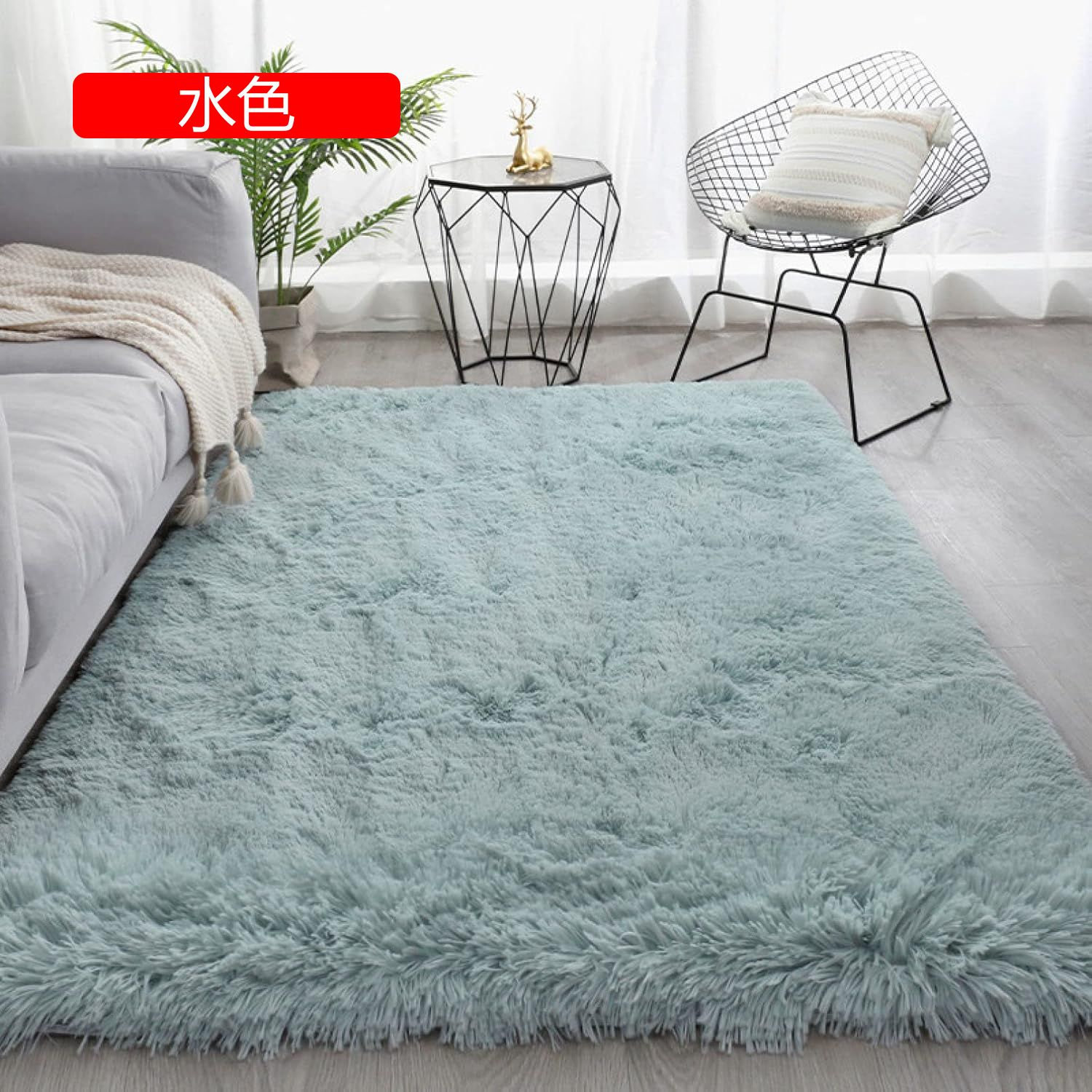 カーペット ラグマット 絨毯 滑り止め付 ふわふわ 防ダニ 抗菌 消臭 オールシーズン 冬 夏 冷房対策 120*160cm 床暖房対応 水色 センターラグ カーペット 低反発 長方形 洗濯機OK ホ