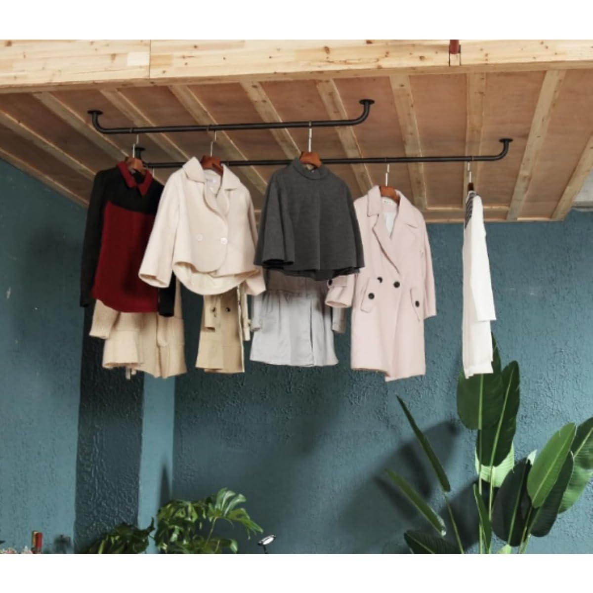 ハンガーバー U型ハンガー サスペンションバー 天井アイアン U型衣類収納 室内物干し 耐荷重10kg (80cm..