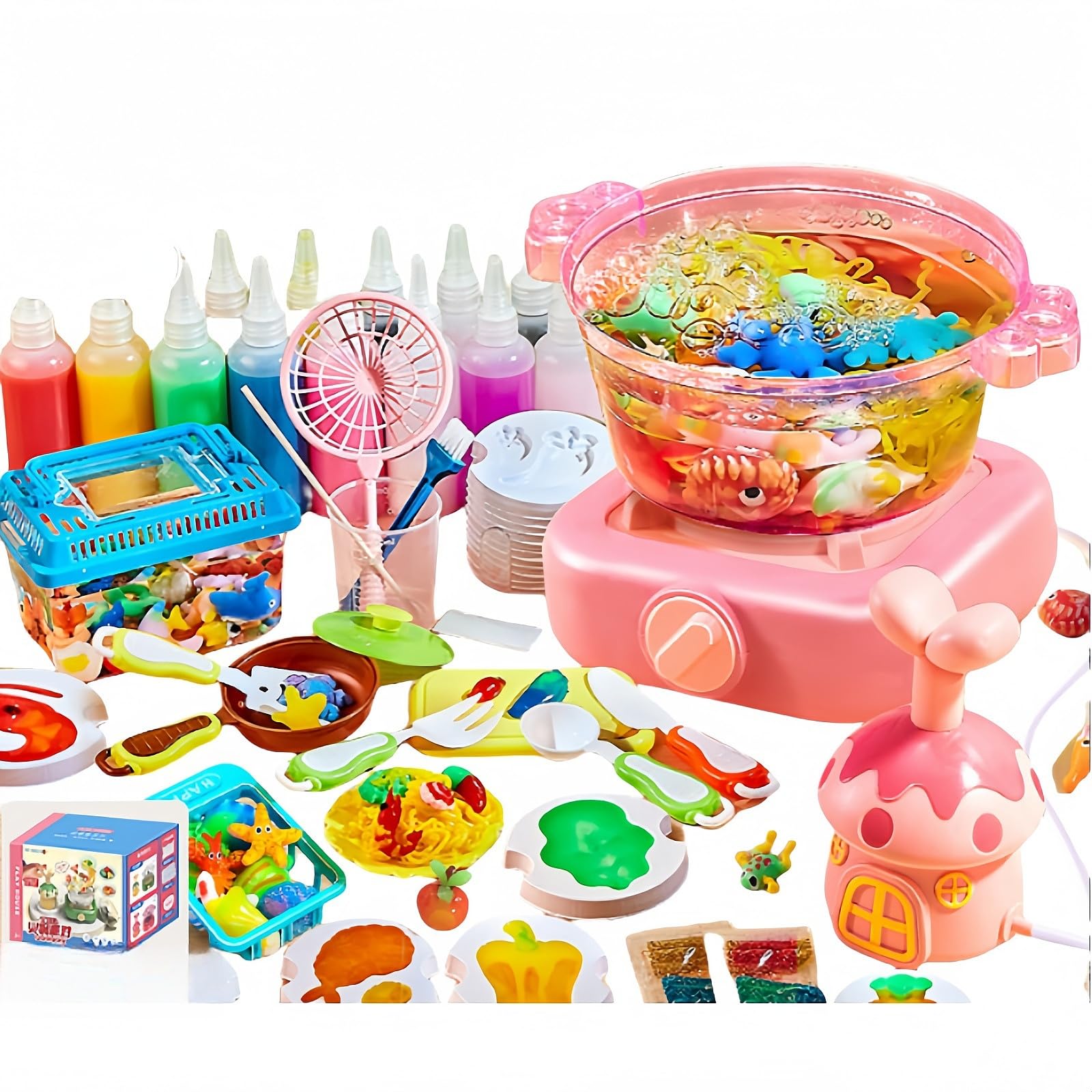 子供用鍋調理おもちゃ、キッチン玩具知育玩具 絶妙な子供用鍋メーカー調理おもちゃDIY安全シミュレーションポータブル用ごっこ遊びバブルエジソン ぷにょぷにょクッキングプニョプニョクッキング (17点セット) [並行輸入品]