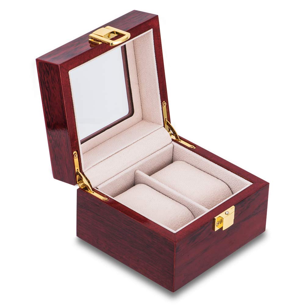 Jie Du 2本用 腕時計収納ボックス 木製 ガラス天板 コレクションケース ウォッチ アクセサリ 腕時計収..