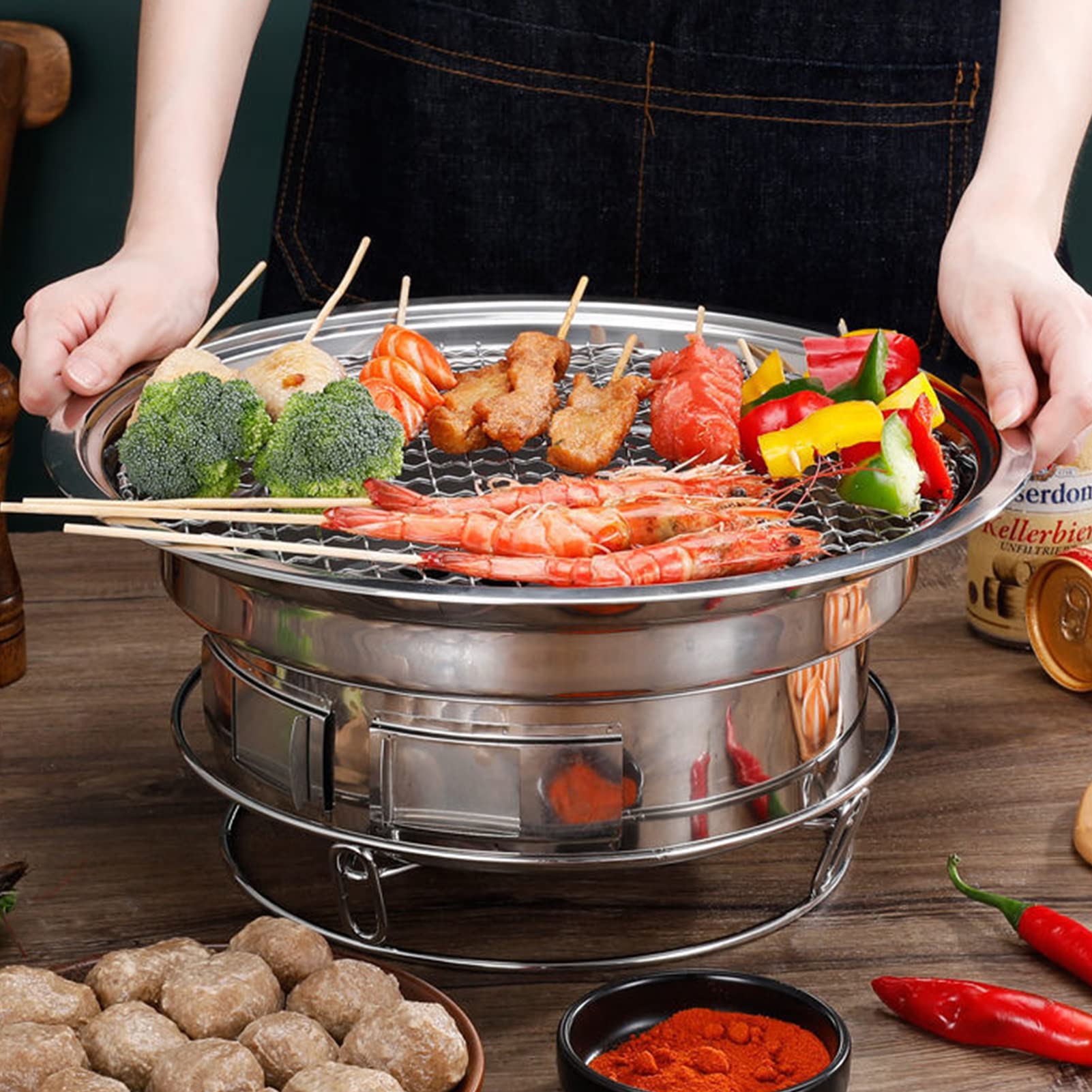 バーベキュー コンロ 焦げ付き防止 炭火コンロ 七輪 ステンレス製 炭火バーベキューグリル 浅底 卓上 ..